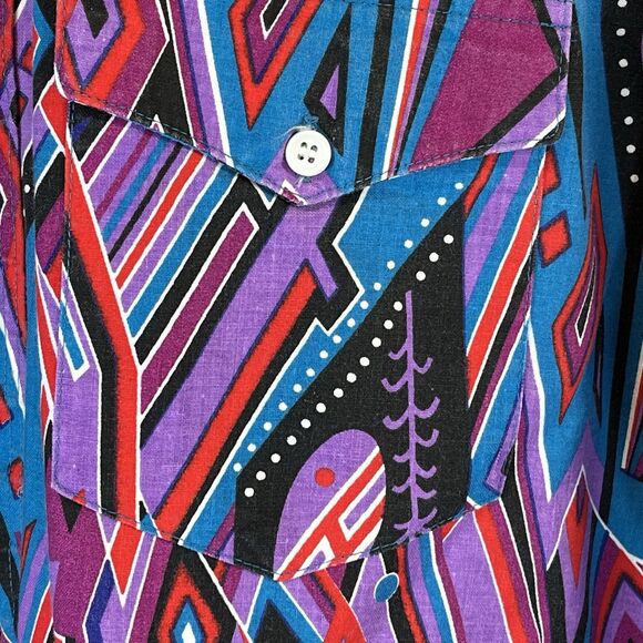 Vtg Wrangler X‎ Lg Tails Shirt 16.5 35Purple Aztec Rodeo Cowboy Western Checotah - Picture 2 of 12